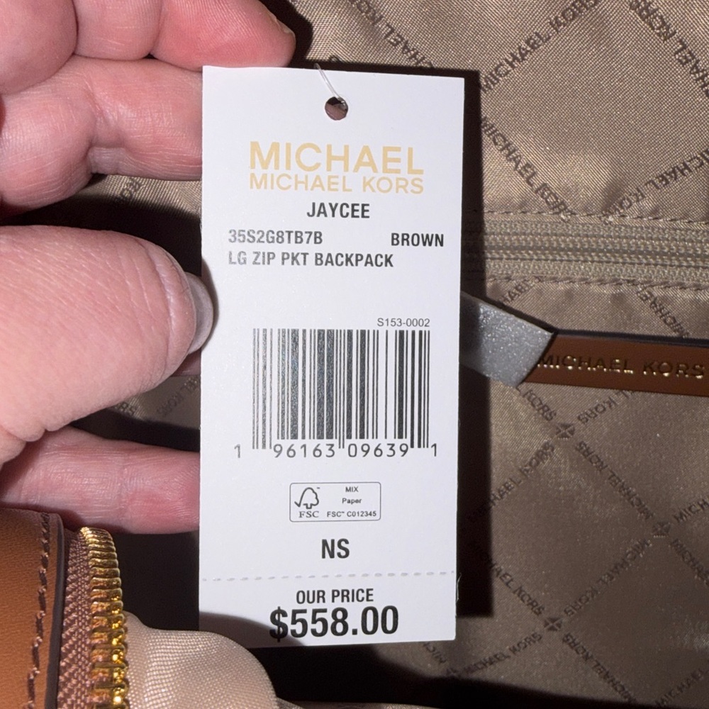 🏷️ NWT Michael Kors Jaycee MD Zip Pocket Backpack-Brown Signature MK Logo Luxe - Picture 5 of 15